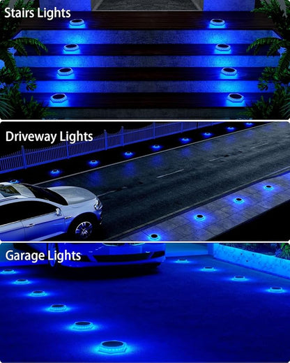 6 Packs Solar Driveway Lights Outdoor IP68 Waterproof, Blue Deck Step Lights Solar Powered, Solar Stair Light Stick on LED Light for Dock, Garage, Pool, Fence, Garden Pathway