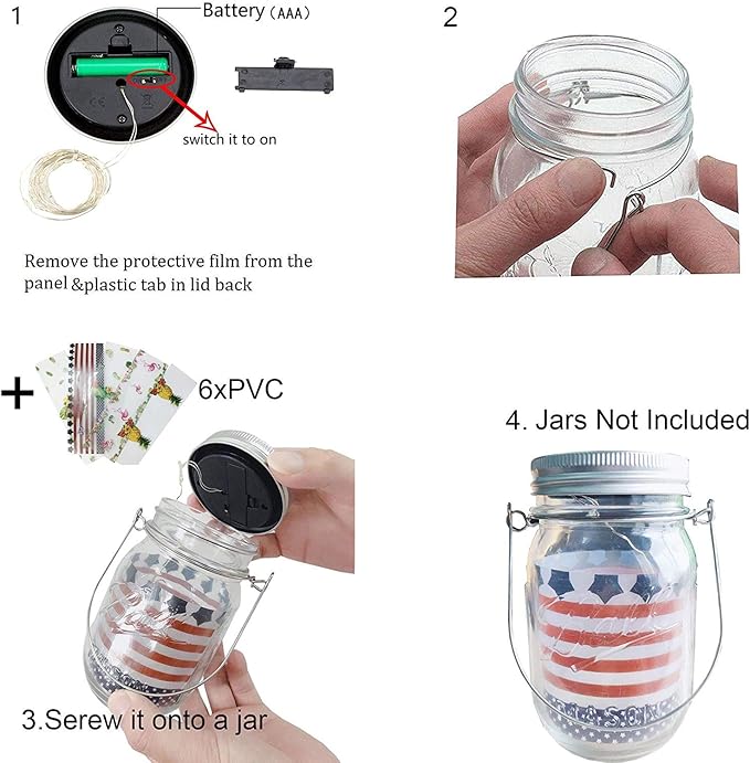 YJFWAL Solar Mason lid Light, 8 Pack 30Led Mason jar Fairy Lights,Including 8 Hangers and 2 PCS Fairy Decor PVC (Jars Not Included), Best for Courtyard Garden, Interior Decora (Cool White)