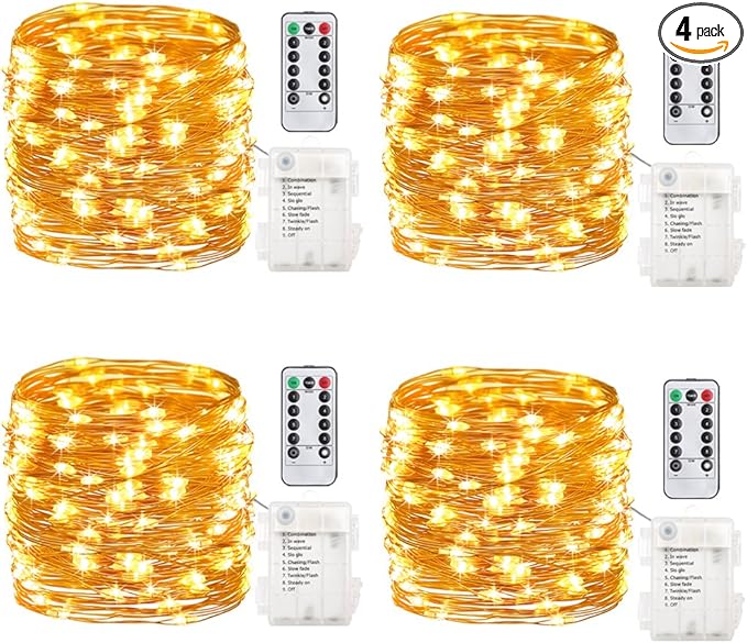 4-Pack Outdoor String Lights, Warm White Waterproof LED