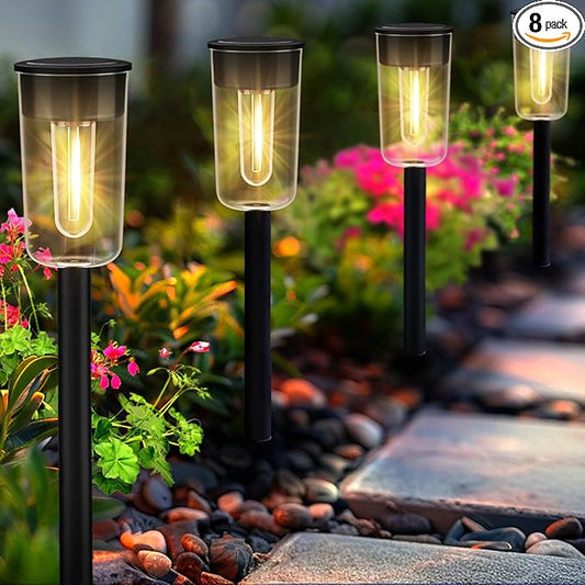 Solar Pathway Lights Outdoo 8 Pack, Bright Solar Path Lights Outdoor, IP65 Waterproof Garden Lights Solar Powered Landscape Lighting for Outside Yard Lawn Patio Walkway Driveway