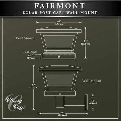 Classy Caps Fairmont Solar Post Cap, FS100W, White - High Performance, Energy Efficient, Weather-Resistant, Durable, Easy Installation, Adapters for 5"x5", 4"" x4, 3.5"x3.5" Posts, Wall/Post Mount