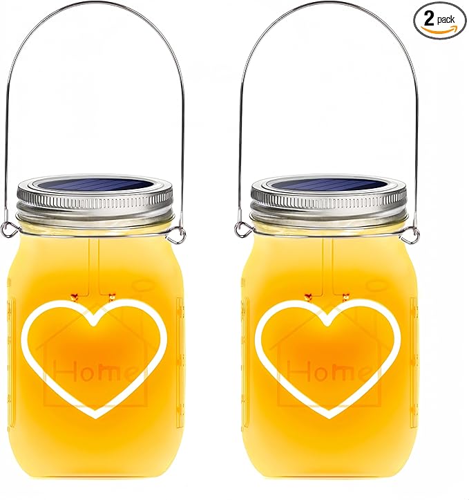 4-Pack Heart Solar Lanterns, Waterproof LED Garden Lights