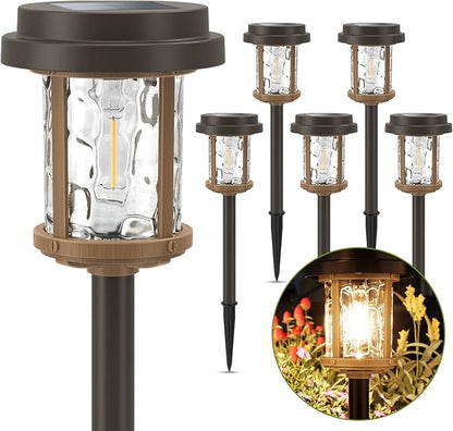 XMCOSY+ Solar Pathway Lights Outdoor, 6 Pack Solar Powered Garden Lights, 20 LM LED Glass Landscape Lights, Waterproof Lighting for Garden Yard Landscape Driveway Walkway