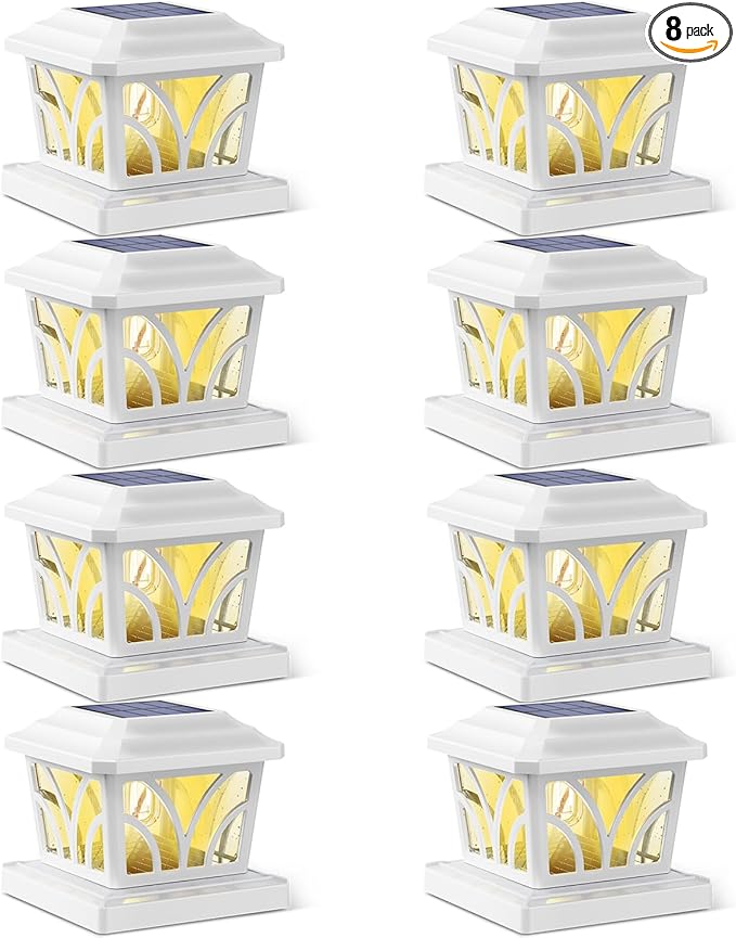 8-Pack 2-Mode Warm White Yard Post Cap Lights, Solar LED