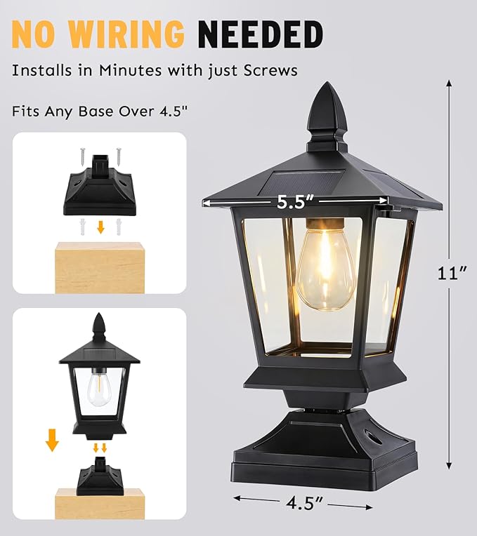 Solar Post Lights Outdoor, 120LM Solar Post Cap Lights, 3000K Solar Light Post, IP65 Waterproof Post Solar Lights for Fence, Deck, Yards, Post Decor (2 Pack)