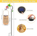Hummingbird Solar Hanging Lanterns 2-Pack, Rustic Patio Decor