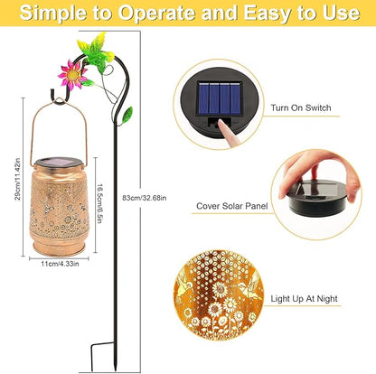 2 Pack Solar Solar Lanterns Outdoor with Shepherd Hook Waterproof Hummingbird Sunflower Garden Decor LED Hanging Light Decor for Yard, Patio, Table, Lawn, Perfect Christmas gift for Mate, Mom, Grandma