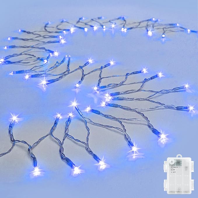 String Lights Outdoor Waterproof 9.8ft 30 LED, Blue Fairy Lights Battery Operated with Timer Clear Wire for Indoor & Outdoor Christmas Halloween Decorations Garland Party Garden