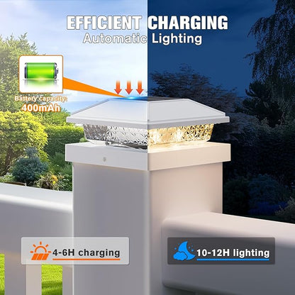 NIORSUN Solar Post Lights Outdoor, Fence Post Solar Lights Warm White, Waterproof, Garden Patio Fence Deck Decor, 4x4 Posts Cap Wood Vinyl, 5x5 Vinyl, White 6 Pack