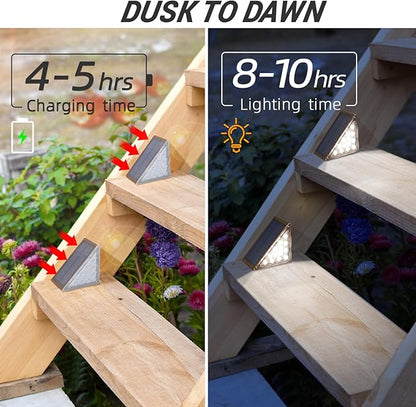 NIORSUN 12 Pack Stair Lights Outdoor Waterproof IP67, Solar Step Lights for Outside Auto On Off, Cool White, Solar Light for Steps, Stair, Patio, Yard, Porch, Front Door, Sidewalk, Deck Decor, Brown