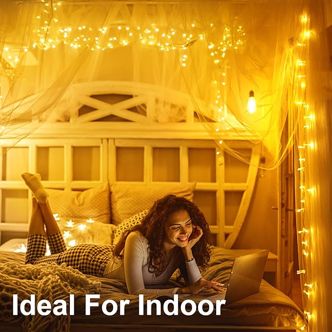 Christmas Lights Outdoor Battery Operated Total 100LED 33ft for Christmas Decorations 16.4Ft*2, 50LED*2 Waterproof Indoor with Timer for Christmas Decor, Warm White