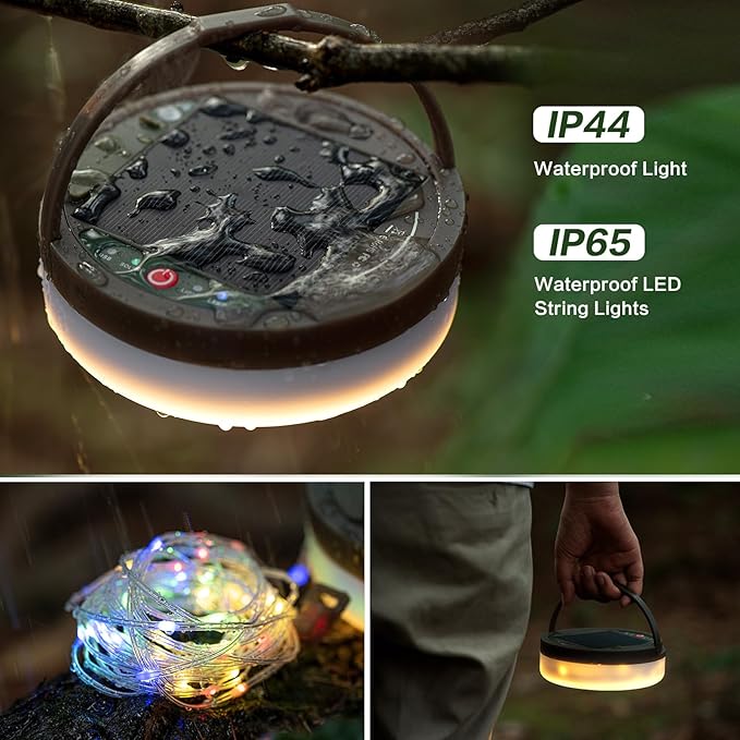 Solar Camping String Lights, 4 in 1 Outdoor Camping Lantern with 8 Lighting Modes(72.2Ft), Quick 30s Recovery, Waterproof, Type-C Fast Charging, Portable Camping Lights for Camping/Yard/Hiking