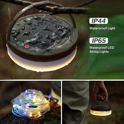 Solar Camping String Lights, 4 in 1 Outdoor Camping Lantern with 8 Lighting Modes(72.2Ft), Quick 30s Recovery, Waterproof, Type-C Fast Charging, Portable Camping Lights for Camping/Yard/Hiking