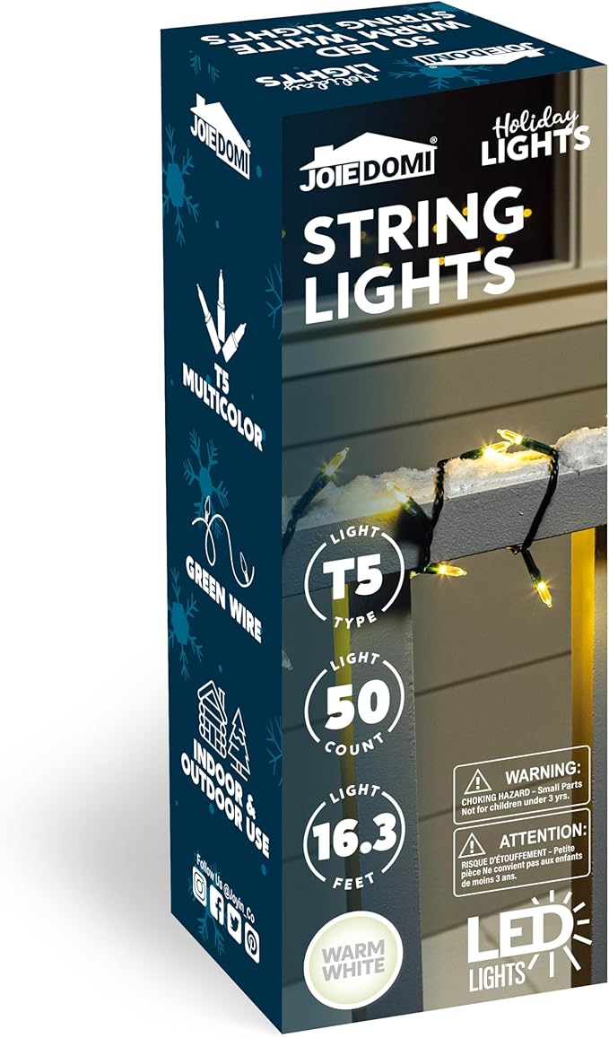 Joiedomi LED Christmas String Lights,50 Count 16.3FT Battery Operated Christmas Tree Fairy Lights with 8 Modes,Multifunction Green Wire for Xmas Decor Party Holiday House,Warm White