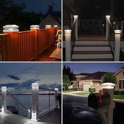 T-SUN Solar Post Cap Lights 6 Pack – Outdoor Waterproof Fence Lights for 3.5x3.5 4x4 5x5 5.5x5.5 Wood/Vinyl Posts, with 2 Brightness Modes Solar Deck Light for Patio, Garden, Porch(White)