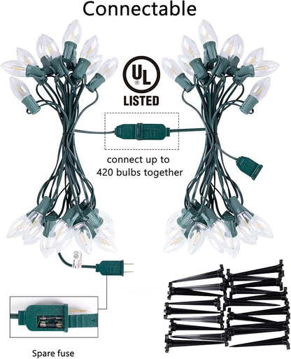 Brightown C9 Christmas Lights Outdoor, 4 Packs Total 103 Ft Christmas Pathway Lights with 80 LED Bulbs and Stakes, Connectable Outdoor Christmas Decorations Yard Walkway Sidewalk Holiday, Warm White