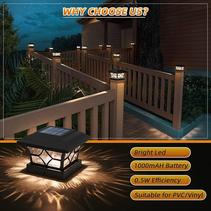 APONUO Solar Post Cap Lights 12 Pack with 1000mAh Battery - for 4x4 5x5 6x6 Fences, Larger Size & Longer Lasting, 2-Mode, IP64 Waterproof, for Fence Deck Patio Porch Yard (Black)
