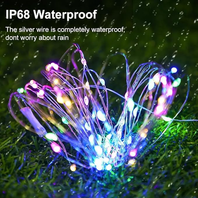 echosari 2 Pack Fairy Lights Battery Operated 200 LED 66Ft Silver Wire Starry Colored String Lights Auto Timer 8 Modes Waterproof Mini Christmas Fairy Lights for Bedroom Wedding Decor (Multicolor)