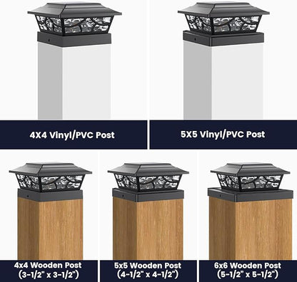 SIEDiNLAR Solar Post Lights Outdoor 4 Modes Deck Fence Post Cap Light for 4x4 5x5 6x6 Wooden Vinyl Posts Patio Garden Decor, Warm White & Cool White Dynamic Lighting Black (2 Pack)