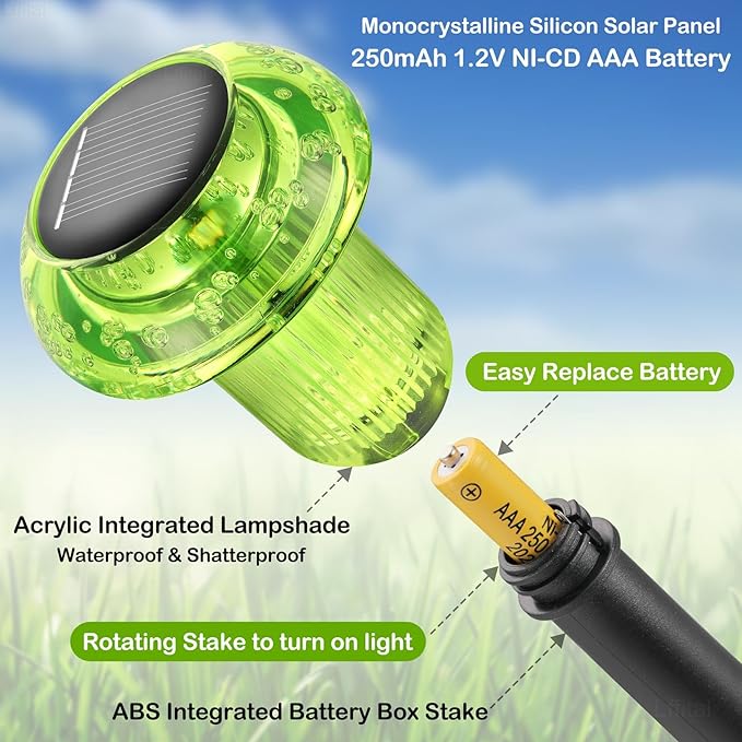 St. Patrick's Day Solar Lights Outdoor 8 Pack Green Solar Pathway Lights Outdoor Mushroom LED Waterproof Lighting Stake for Outside, Yard, Path, Garden, Lawn, Patio, Landscape Decorations