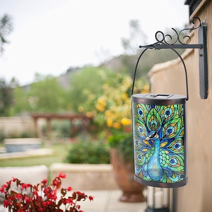 Solar Peacock Lanterns, Outdoor Hanging LED Decor