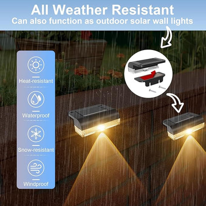 Solar Fence Lights Outdoor, 8 Pack Fence Light Solar Powered Wall Lighting, Deck Lights Waterproof Led for Outside, Garden, Backyard, Patio, Pathway, Railing, Pool, Stairs, Step, Warm White