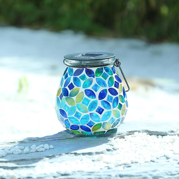 Metal Mosaic Solar Lanterns for Patio, Waterproof LED