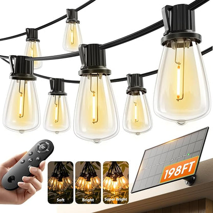 KYY 198FT(192+6) Solar String Lights Outdoor Waterproof with USB Charging & Remote, Dimmable & Timable, Solar Powered Patio Lights with LED Shatterproof Bulbs for Deck Backyard Porch Garden Camping