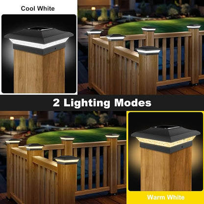 T-SUN 4x4 Fence Post Solar Lights Outdoor Waterproof - Auto Dusk to Dawn Solar Lighting for Deck, Vinyl/Wooden Posts | 24 Pack Weatherproof Warm & Cool White Patio Lights (Black)