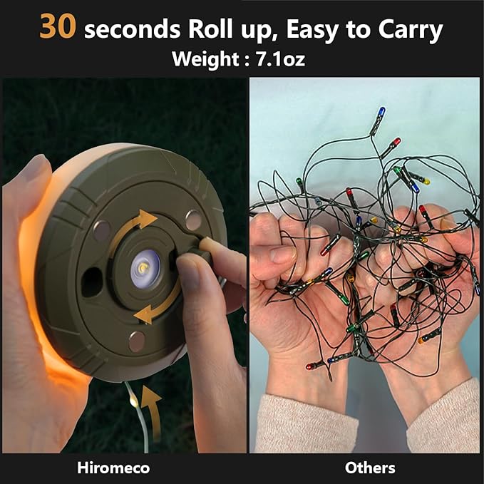 Camping Lights String Outdoor: 4 in 1 Christmas Outdoor String Lights with 8 Lighting Modes - 30s Recovery USB Charging - Portable RGB Camping String Lights for Camping, Hiking - 29.52ft