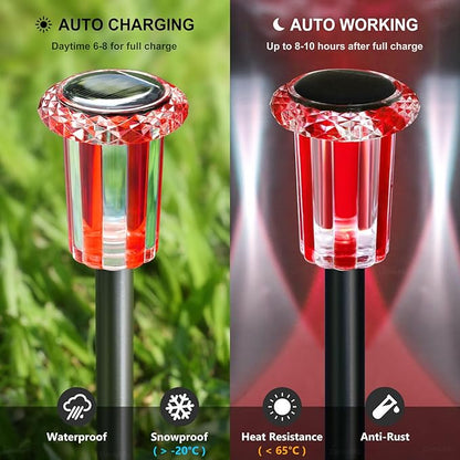 DenicMic Solar Lights Outdoor 10 Pack Waterproof Red White LED Stainless Steel Stake Outside Lights for Yard Pathway Garden Driveway Walkway Landscape Path Lighting Valentines Day Decorations