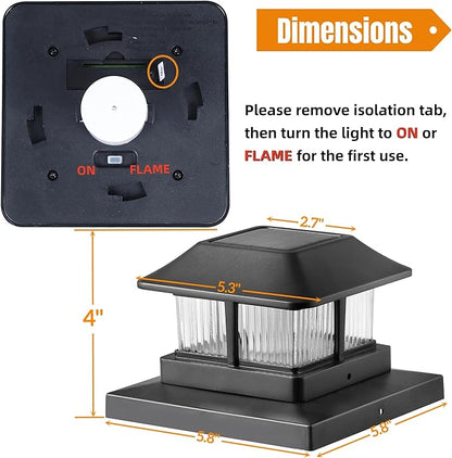 Dynaming Solar Flame Post Cap Lights Outdoor, Solar Powered Fence Post Light, Flickering Flame LED Lantern Lamps Waterproof for Garden Deck Patio, Fit 4x4, 5x5 or 6x6 Vinyl/Wooden Posts, 6 Pack