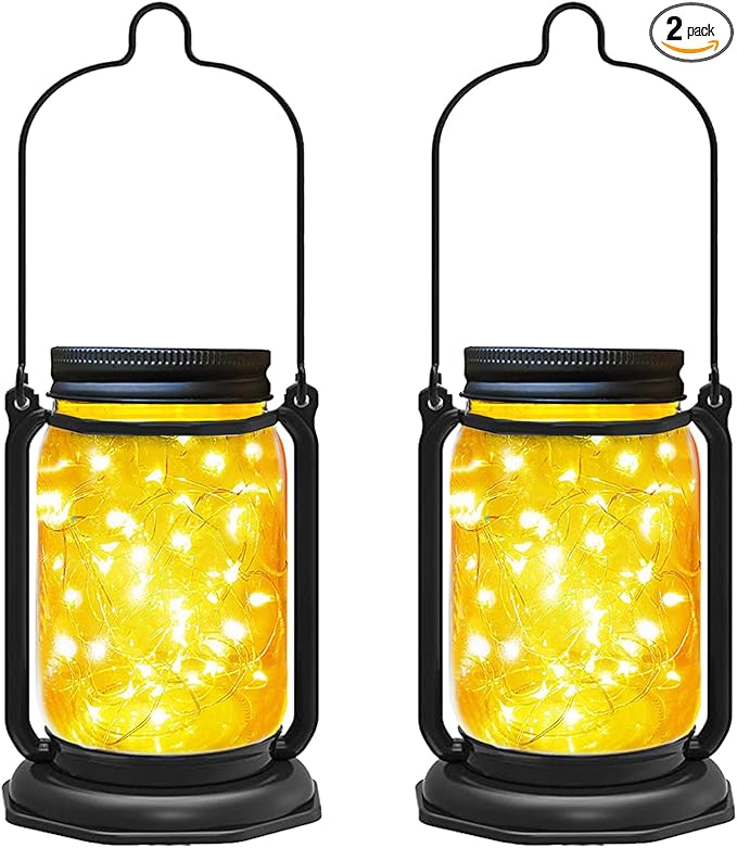 2-Pack Solar Mason Jar Lid Lights, 30 LED Garden Fairy