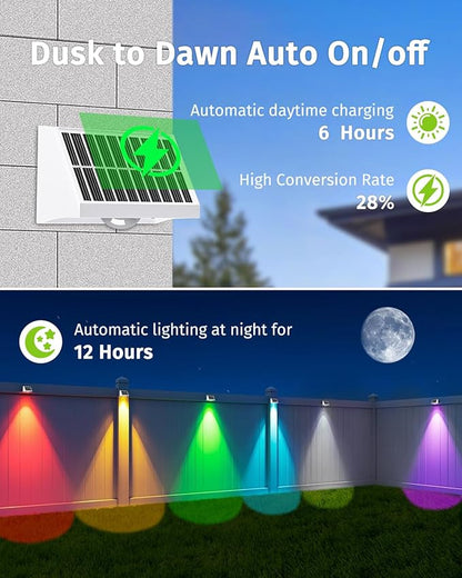 Solar Fence Lights Outdoor Waterproof High Brightness LED Spot Lens Deck Lights 7 Mode Warm & Cool White RGB Solar Powered Wall Lighting Decor for Outside Patio Step Backyard Railing - 8 Pack(White)
