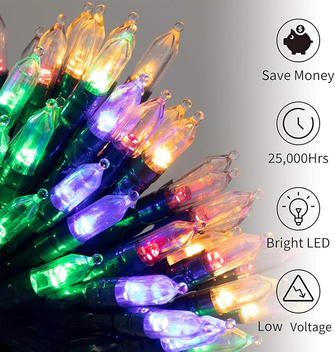 Christmas Backyard String Lights 4-Pack, 50 LED Waterproof
