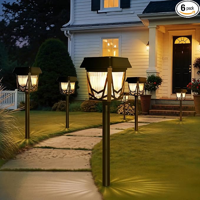 6-Pack Black Solar Path Lights, Outdoor Yard LED