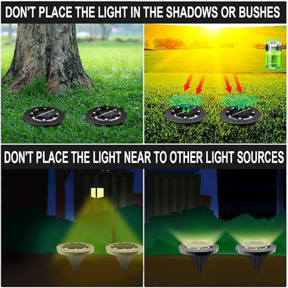 Solar Powered 2Pack, Waterproof LED Outdoor Disk Lights - Solar Garden Lights for Landscape, Pathway, Patio, Yard, Walkway, Lawn, Driveway (Warm White)