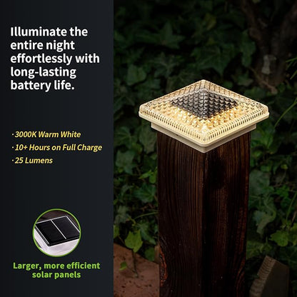 Glass Solar Post Cap Lights with Crystal Style - Decorative Deck Fence Lights for 4x4 5x5 Posts Hidden Solar Panel, Modular Design, 10Hr Runtime, IP65, Warm White, White, 8 Pack