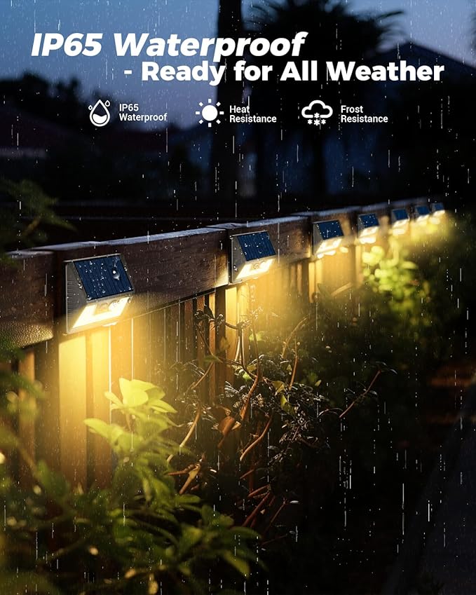 12-Pack Warm White Solar Fence Lights, Outdoor LED