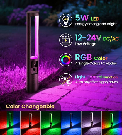 MEIKEE 5W RGB Low Voltage Path Lights 12-24V Color Changing Landscape Lights Auto On/Off Waterproof Outdoor Landscape Lighting with 100W Driver 100FT Cord for Garden Yard Pathway(12 Pack)