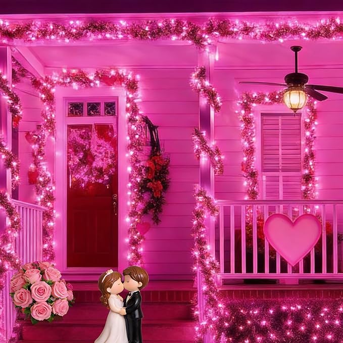 LAMPHOME Pink Christmas String Lights, 100 Count 20Ft Incandescent Mini Valentine's Lights, Waterproof Pink Lights for Indoor Valentine's Day Garland Wedding Party Xmas Tree Galentine's Day Decoration