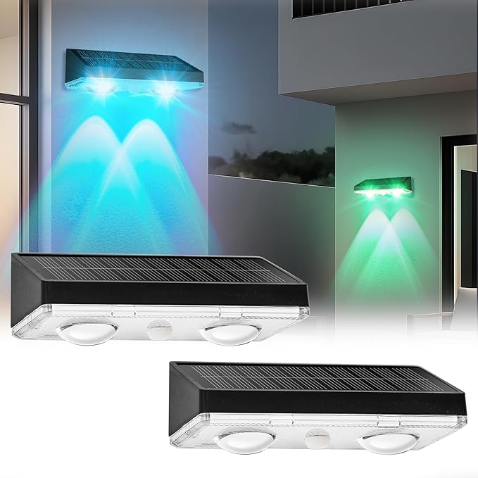 Solar Fence Lights Outdoor 2 Pack – IP65 Waterproof Wireless Solar Deck Lights with 9 Color Modes, 80 Lumen Bright LED for Fence, Backyard, Patio, Pool, Wall – 12+ Hour Runtime, No Wiring