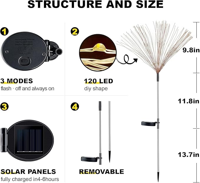 YOTOZU 4 PCS Solar Firework Light, Outdoor Solar Garden Decorative Lights 120 LED Powered 40 Copper Wires String DIY Landscape Light for Walkway Pathway Backyard Decor Parties Perfect Gifts(Purple)