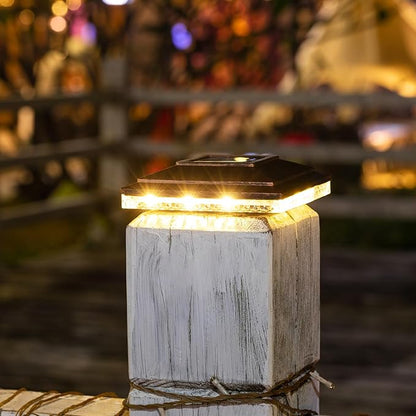 Solar Post Cap Lights,Outdoor Deck Fence Post Lights,Powerful Lithium Battery 20Lumens Two Light Modes Warm White/Bright White Suitable for 4x4 5x5 Wooden Posts,4x4 Viny Posts (Brushed Copper, 6pk)