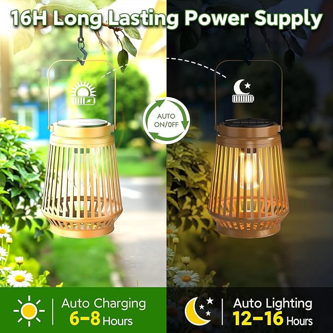 Solar Lanterns Outdoor Waterproof Brighter Up to 12 Hrs Outdoor Hanging Solar Lights, Retro Metal Outside Lanterns Auto On/Off for Patio, Yard Decor, Gifts for Women Mom Father