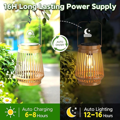 Solar Lanterns Outdoor Waterproof Brighter Up to 12 Hrs Outdoor Hanging Solar Lights, Retro Metal Outside Lanterns Auto On/Off for Patio, Yard Decor, Gifts for Women Mom Father