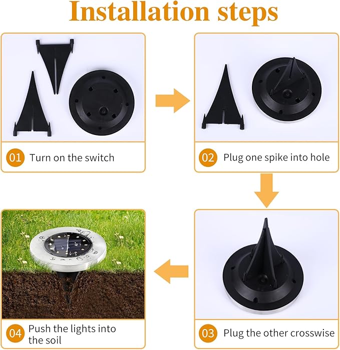 8 Pack Solar Ground Lights, Modern Outdoor Waterproof LED Landscape Lights, Cold Color, 12 LEDs Each, Pathway, Yard, Garden, Patio, Deck, Driveway, Lawn