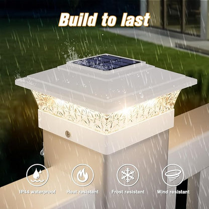Solar Post Cap Lights Outdoor 6pack, Waterproof Fence Post Lights with 16 Ultra Bright LEDs Fit 4x4/5x5/6x6 Wood/Vinyl Posts, White Deck Post Lights with Warm/Cool White for Garden, Patio, Porch, Yard