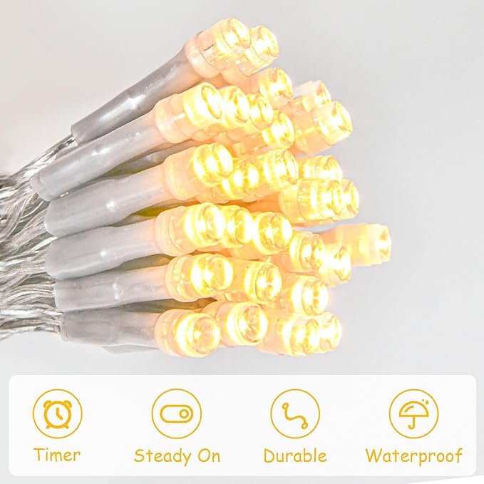 String Lights Outdoor Waterproof 9.8ft 30 LED, Warm White Fairy Lights Battery Operated with Timer Clear Wire for Indoor & Outdoor Decorations Garland Party Garden