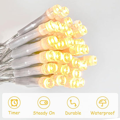 String Lights Outdoor Waterproof 9.8ft 30 LED, Warm White Fairy Lights Battery Operated with Timer Clear Wire for Indoor & Outdoor Decorations Garland Party Garden